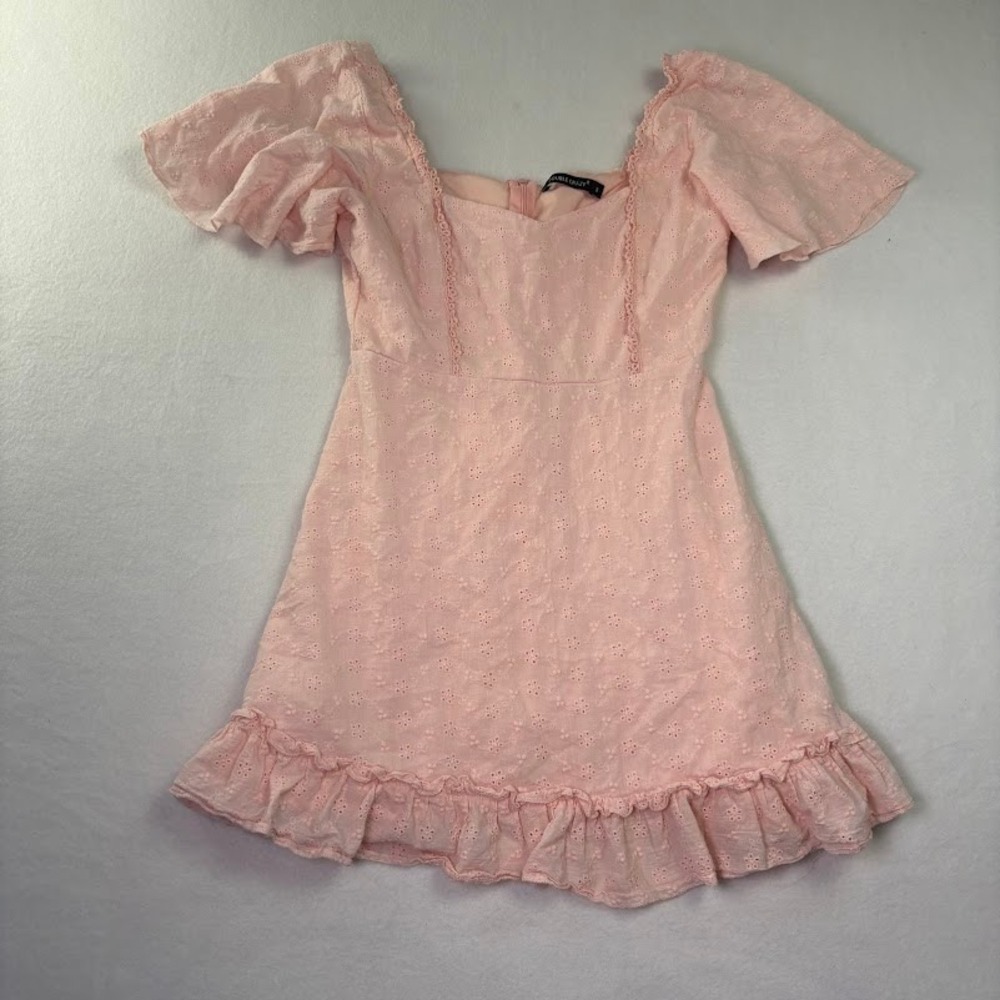 Double Crazy Women's Sz Small Pink Eyelet Dress Ruffled Coquette, Balletcore,‎